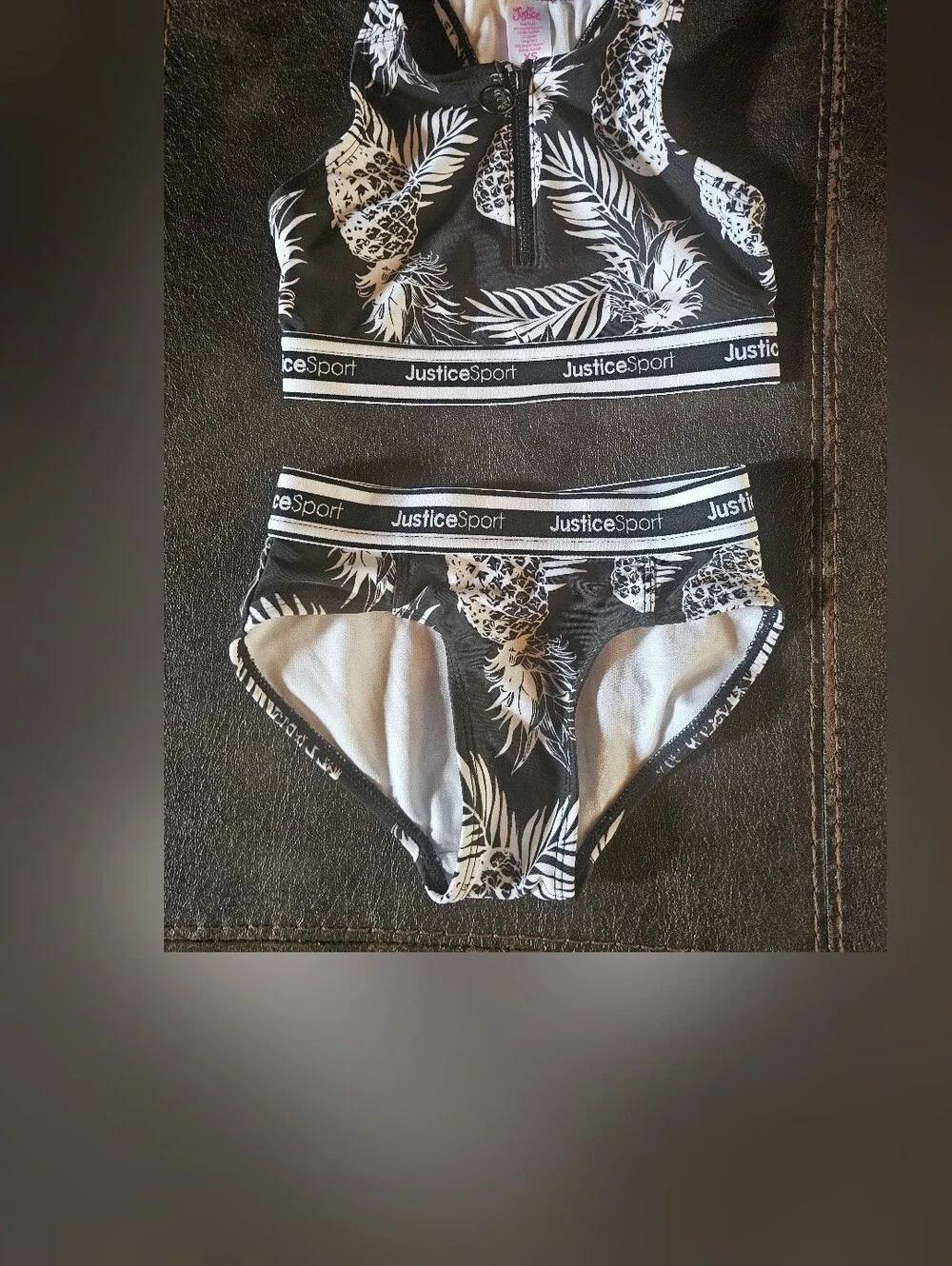 Justice Black & White Pineapple Print Two-Piece Swim Set-Girls XS